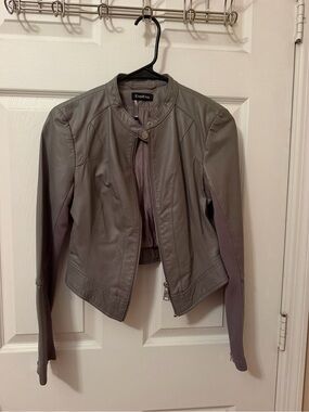 bebe Gray Faux Leather Moto Jacket